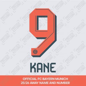 Kane 9 - Official Bayern Munich 2025/26 Away Name and Nu
